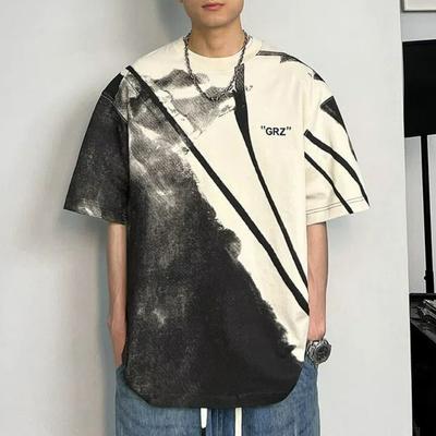 Men Trendy Vintage Tie-dye Print Short Sleeve T Shirt Casual Streetwear Harajuku Tees Summer O Neck Loose Tops