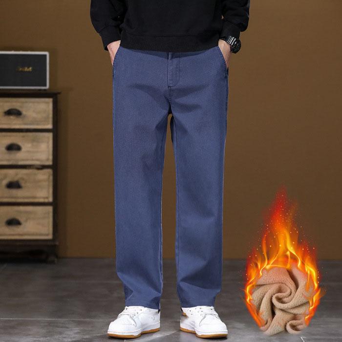 Herren Lyocell Gerade Locker Elastischer Bund Jeans Herbst Winter Mode Marke Bequeme Vielseitige Hosen