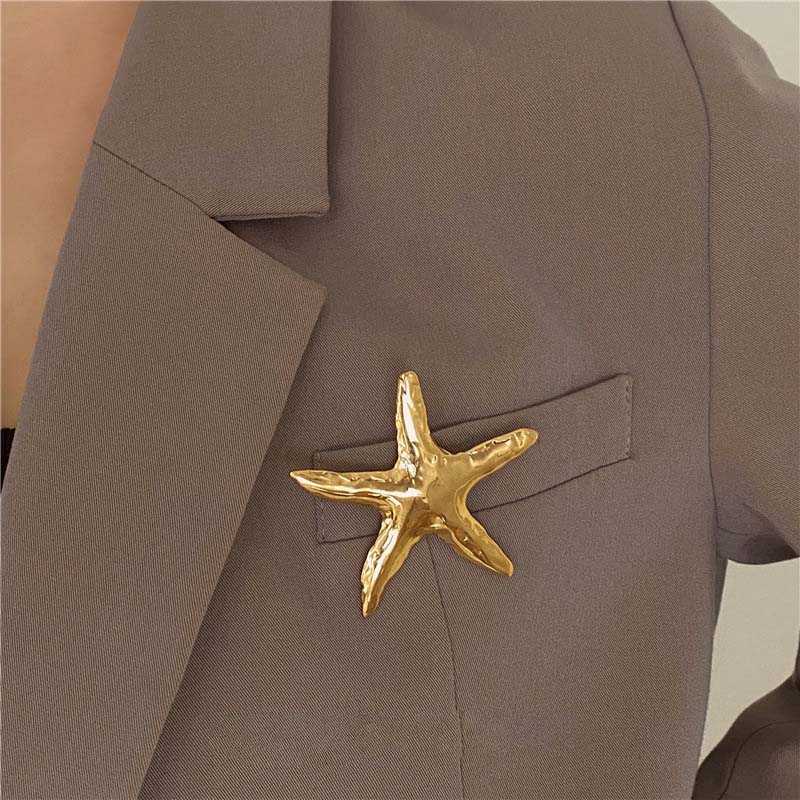 Vintage Goldfarbene Seestern Brosche Für Damen Herren Mode Metall Geometrisch Anzug Dekoration Brosche Pin Zubehör Geschenk