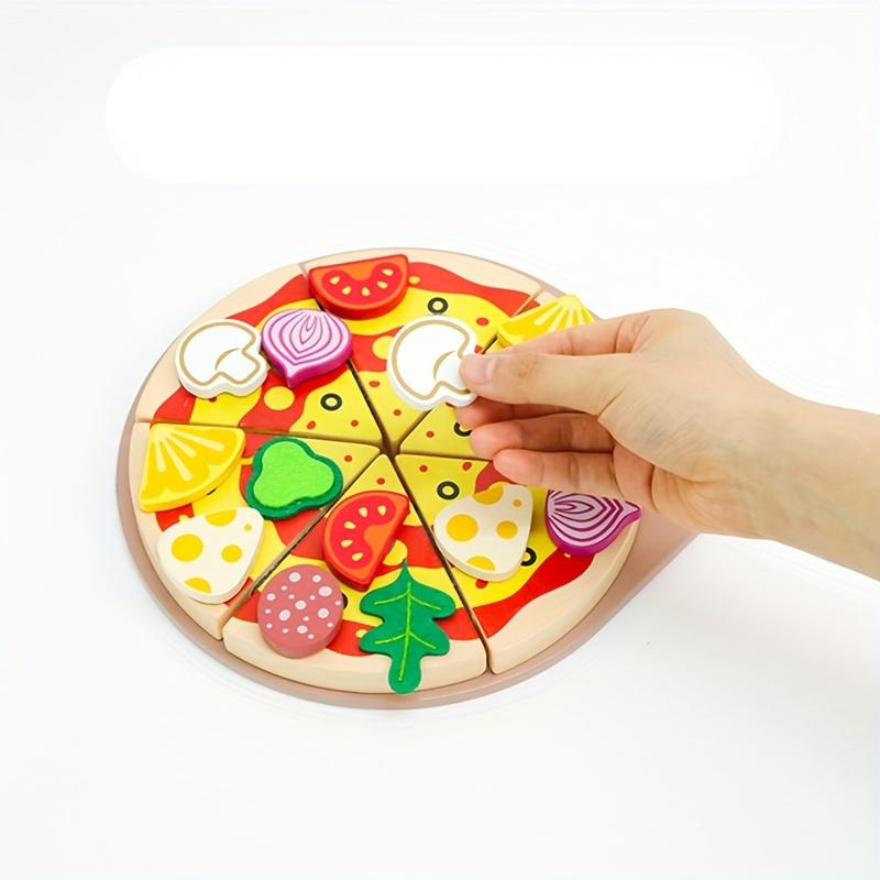 Wooden Pizza Playset with Mixed Color Slices and Kitchen Tools