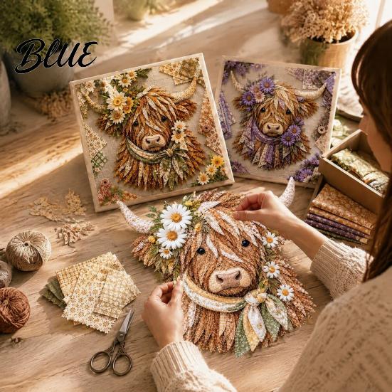 Adult Fabric Art Adults Beginner-Friendly Layered DIY Cow 3D Project Highland Kit for Textured Wall