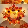 Pumpkin Garland with LED Light Halloween Ghost Festival Decoration Maple Leaf Accented Wall Hanging for Scene Layout Door