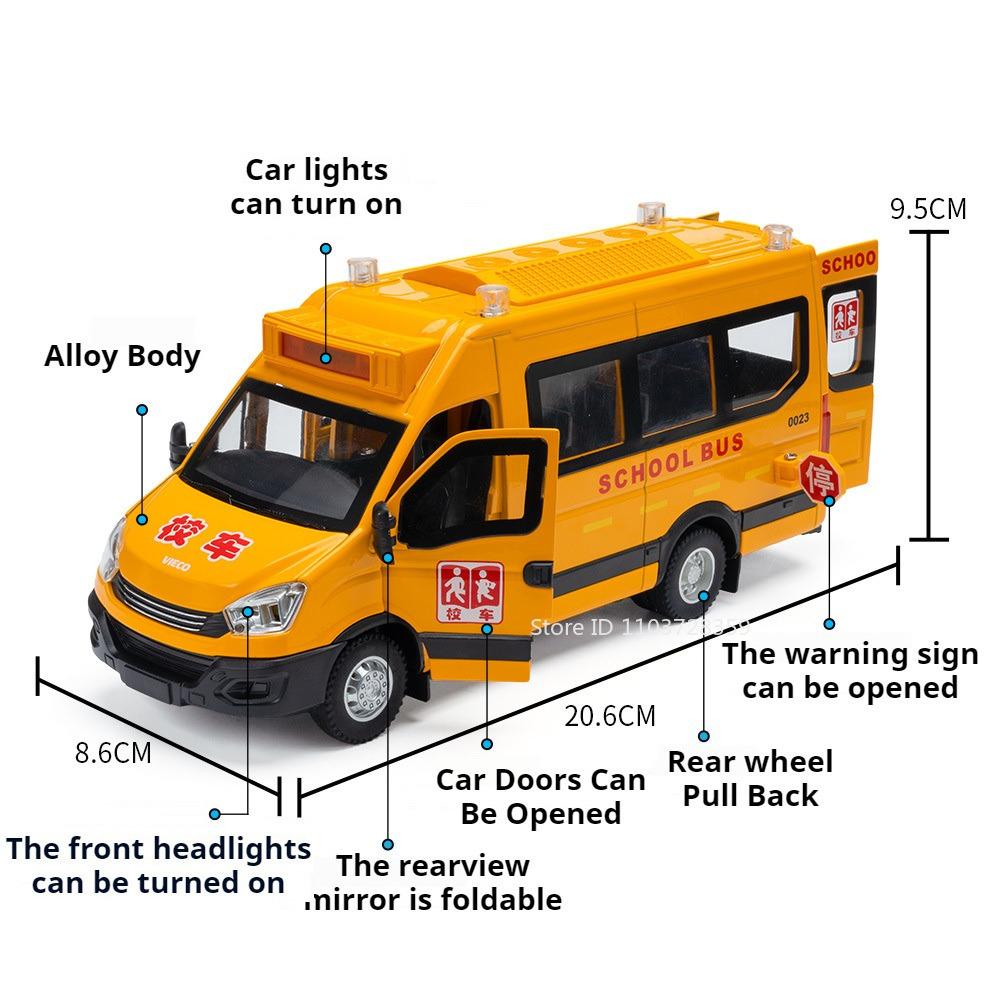 1:24 Ambulance School Bus Model Toy Cars Alloy Diecast Sound Light Doors Opened Pull Back Simulation Vehicle for Kids Edutainmnt