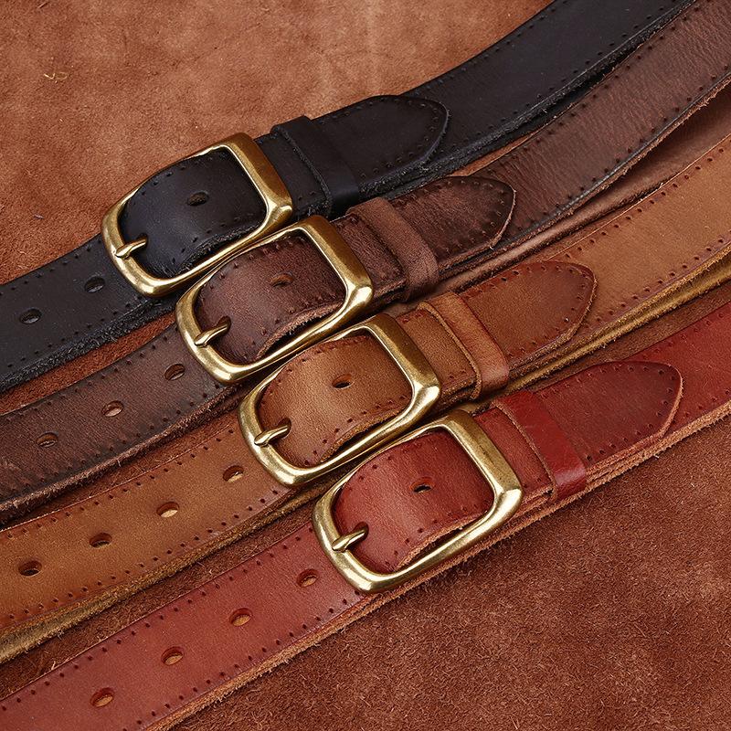 Belt Men's First Layer Cowhide Pin Buckle Retro Washed Distressed Trendy Casual Handmade Genuine Leather Men's Jeans Belt