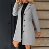 Women's Solid Color Long Sleeved Lapel Long Coat Woolen Button Coat