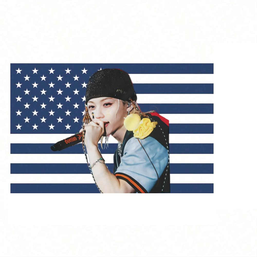 1 Skz Felix Kpop Mexican Flag Pink Star Design Tapestry Wall Hanging Korean Pop Music Fan Birthday Decoration