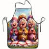 1pc Floral Print Sleeveless Polyester Apron with Three Elderly Women Picnic Joy Design - Unisex Kitchen Baking Cooking Apron