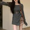 Irregular women's new retro temperament knitted sweater long hollow bottoming top