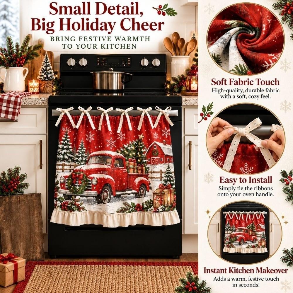 Ruffle Edge Christmas Cabinet Curtain Pastoral Style Kitchen Stove Cover Skirt Kitchen