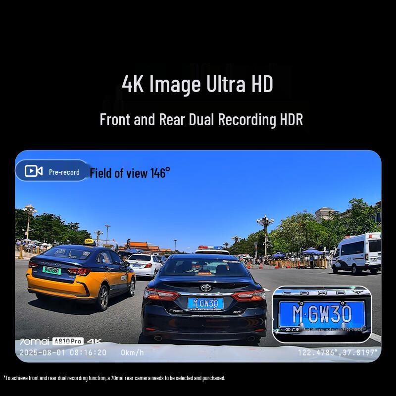 70mai A810pro 4K Ultra HD Dual Channel Dash Cam with Night Vision (2025 Model)