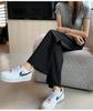Women's Black High-Waisted Cropped Wide-Leg Trousers - Plus Size Slimming Casual Pants 2026 Student Style