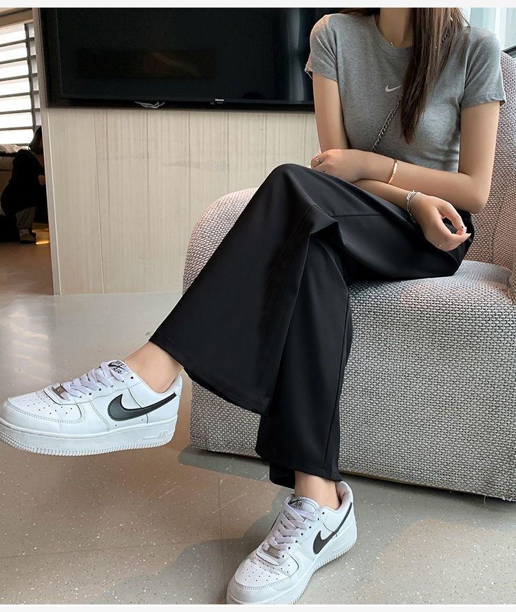 Women's Black High-Waisted Cropped Wide-Leg Trousers - Plus Size Slimming Casual Pants 2026 Student Style