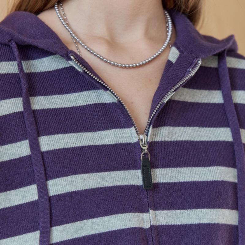 MAXZA Half Color Block Stripe Hooded Knit Zip Up Ze10qd028na
