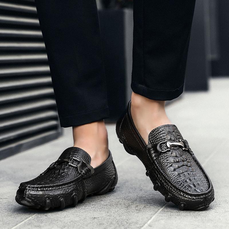 Fashion 2024 Genuine Leather Men's Crocodile Pattern Loafers Luxury Brands Casual Breathable Slip-On Moccasin Fashion Men Driving Flats