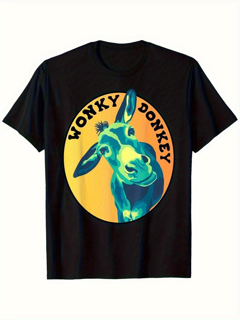 WONKY DONKEY unisex design 100% loose-fit crew neck short-sleeve top, heavy-duty fabric, machine was
