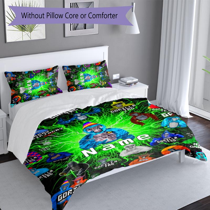 3pcs Custom Name Gorilla Tag Set,Includes 1 Duvet Cover and 2 Pillowcases,All-season Bedroom Decor