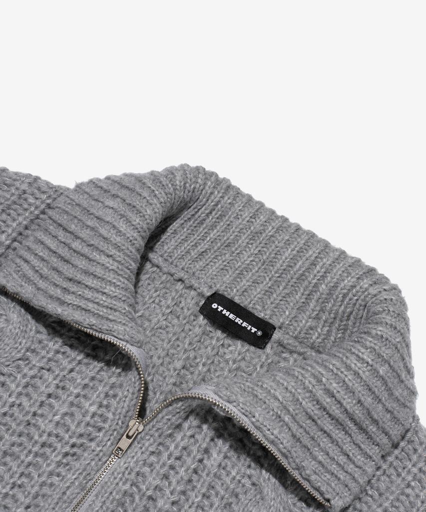 OTHERFITS Cable High-Neck Knit Zip-Up (Gray)