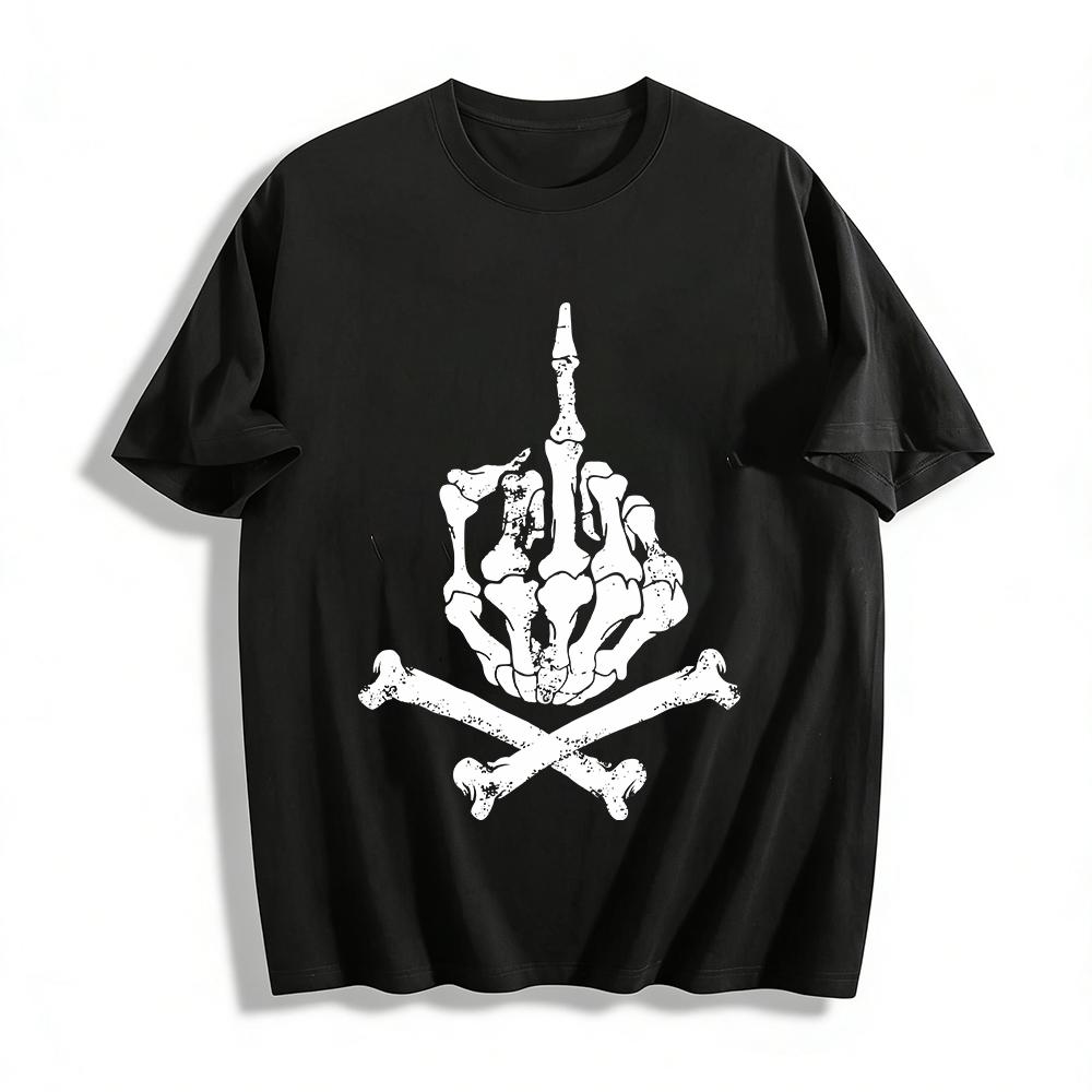 

Gothic Skull Crossbones Print Trendy Cool Casual Crewneck Top Pure cotton T-shirt 6XL