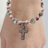 Jesus Cross Rosary Bracelet Lady Virgin Mary Jesus Cross Handmade Bead Chain Rose, Sacred Heart Compassion Rosary Bracelet Gift