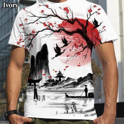 T-Shirt mit 3D-Druck und Tuschemalerei. Neues, modisches, lässiges Kurzarm-T-Shirt mit Kunstdesign