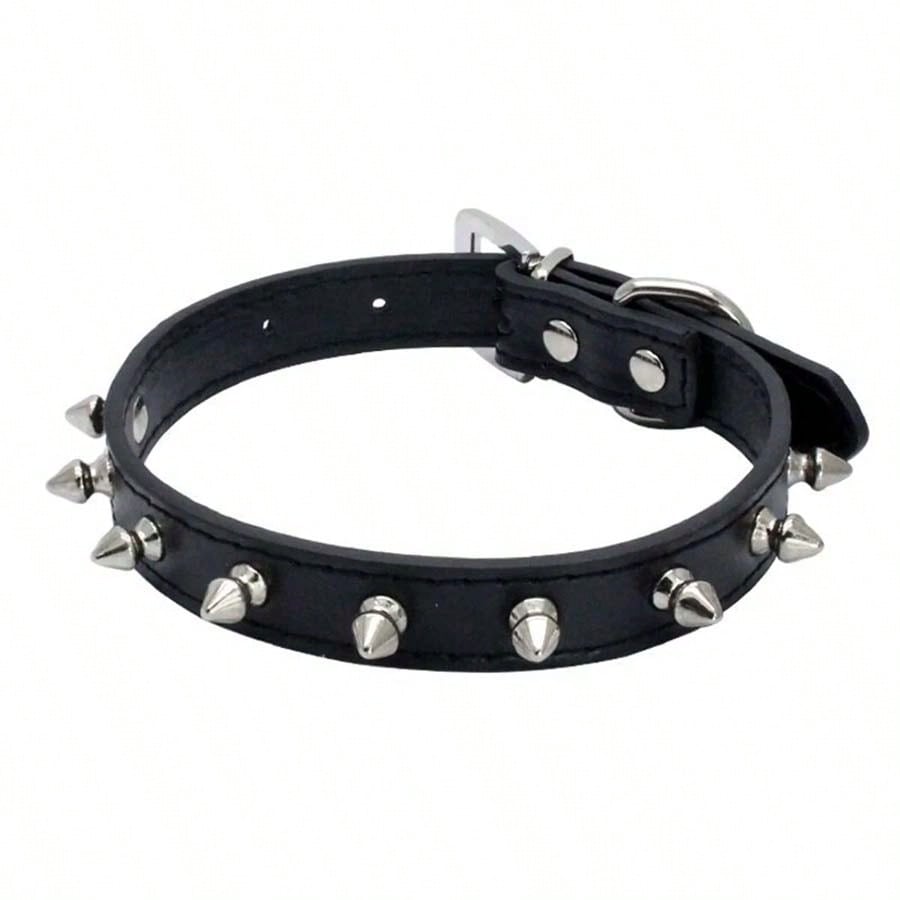 Adjustable Leather Pet Dog Collar Neck Strap Supplies PU Leather Punk Rivet Spiked Dog Collar Pet Collars for Small Dog Cat