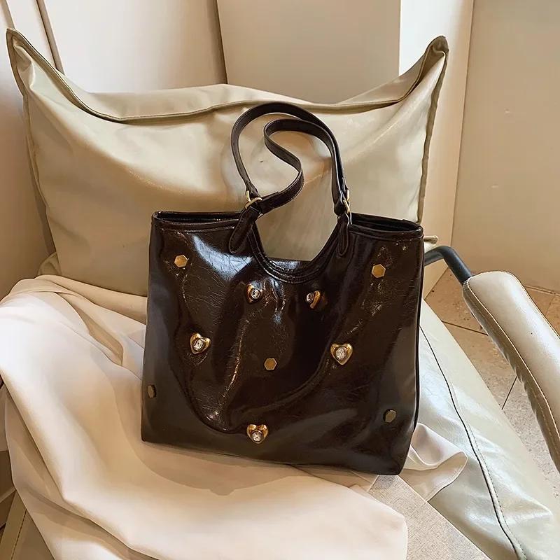 PU Zipper  New Women's Shoulder Bag Solid Color Versatile High Beauty Fashion Handbag Soft High Capacity Commuter Tote Bag