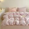 Simple Pink Stripe Bedding Set Washed Cotton Bed Flat Sheet Pillowcase Full Queen Bed Linen Adult Kids Duvet Cover Set No Filler