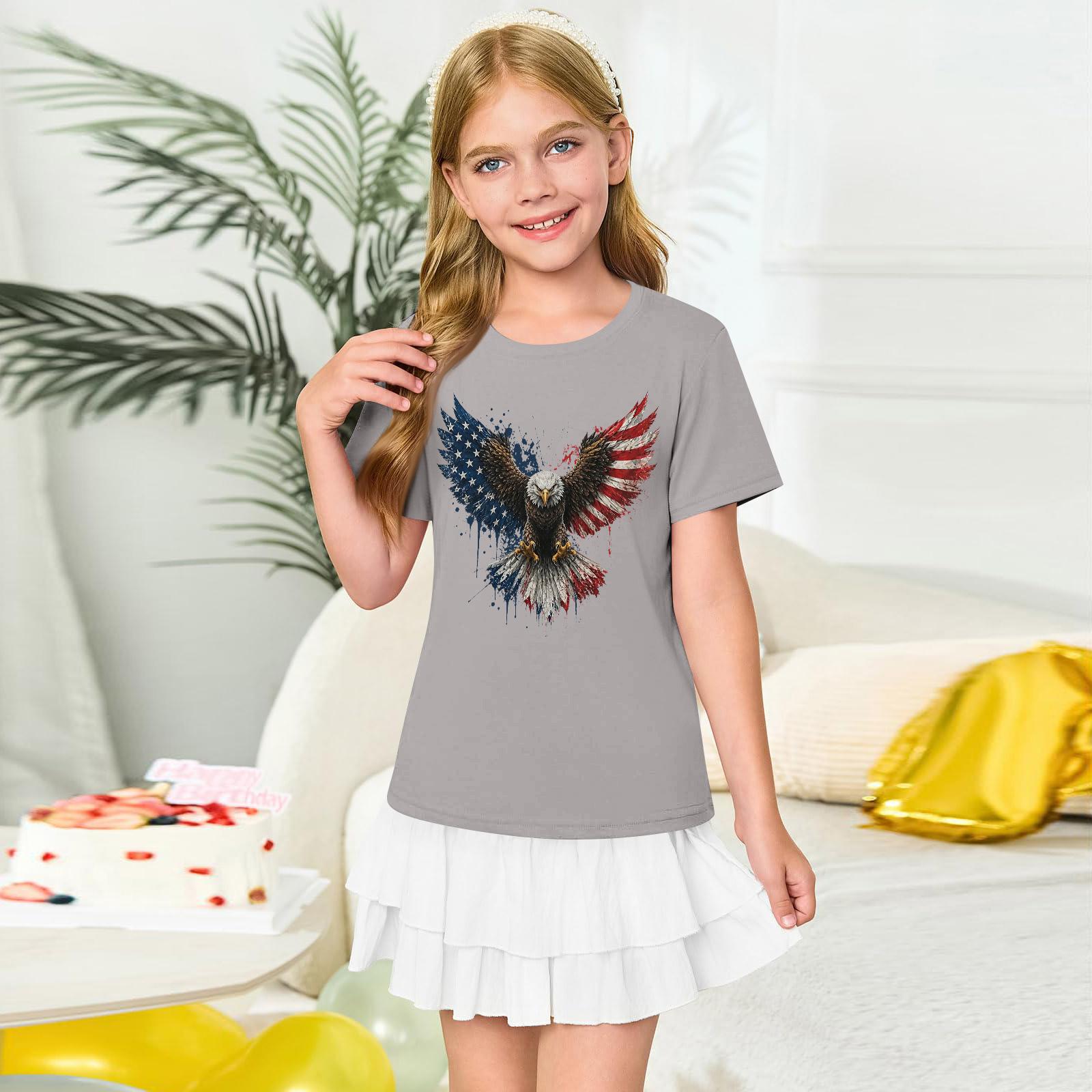 Girls  Round Neck Short Sleeve Printed Casual Short Sleeve 100