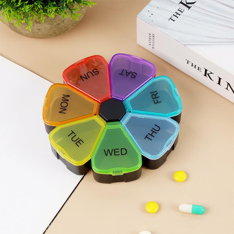 Portable 7-Compartment Weekly Pill Organizer, Petal-Shaped Supplement Dispenser