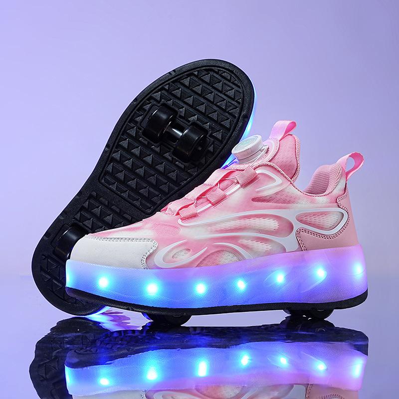 Foreign trade runaway shoes, girls luminous shoes USB charging led light shoes adult pulley shoes spot