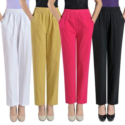 Middle Aged Women Casual Straight Pants Female Loose Elegant Fashion Spring Summer Elastic Waist Solid Color Cropped Pants 4XL