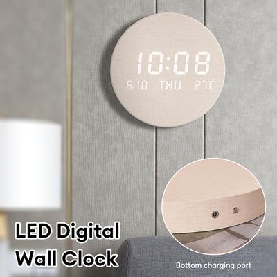 LED Digital Wall Clock Temperature/Date/Time Multi-function Display Silent Alarm Clock for Bedroom Living Room Hanging Clock