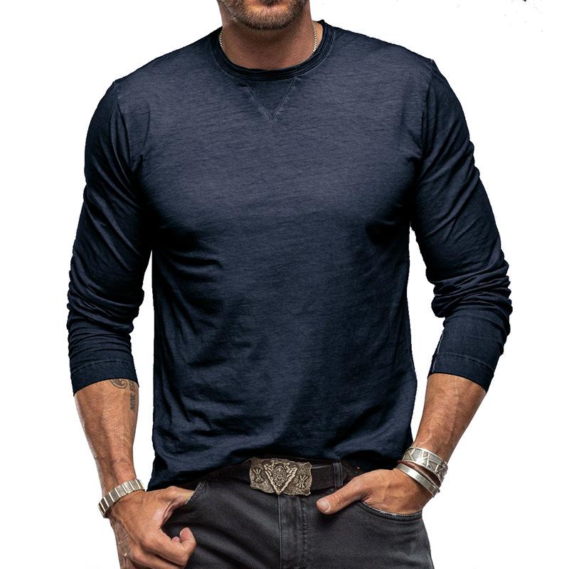 Autumn And Winter New Men'S Long Sleeved Round Neck T-Shirt Men'S Pure Cotton Base Shirt Casual Loose Plus Size Basic Top