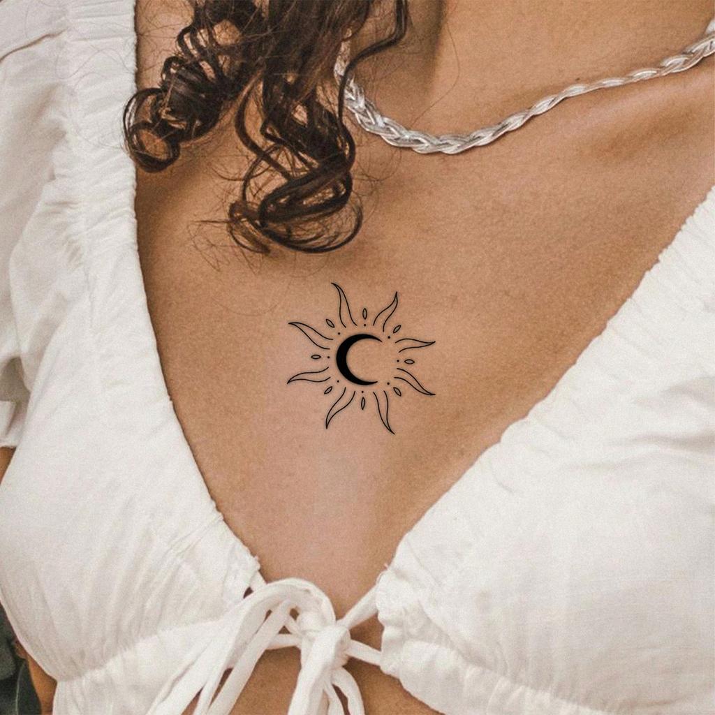 Sun And Moon Tattoo Sticker Premium Sense Niche Simple Small Fresh Clavicle Tattoo Sticker