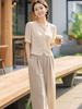 Apricot Top & Wide-Leg Pants Two-Piece Set: Professional, Timeless Summer Outfit for Women