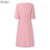 ZANZEA Women Casual Round Neck Summer Short Sleeve Dress