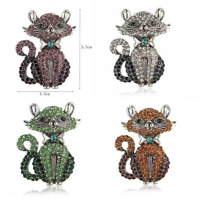Lovely Design Cat Brooches Rhinestone Vintage Pin Feminine Style Animal Brooch  Party Accessories