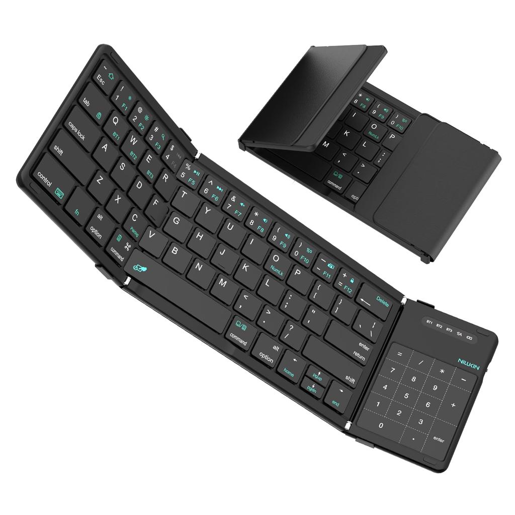 [2025 Model] Nillkin [Official Retailer] Bluetooth Foldable Wireless Keyboard for iPad and iPad Mini, Slim and Lightweight, Connects 3 Devices