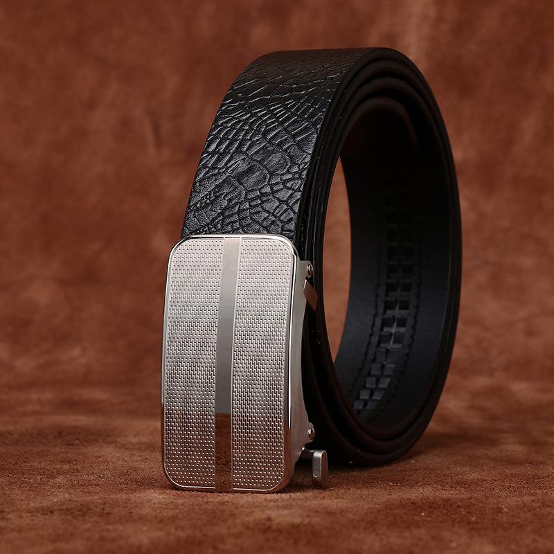 Fashion Trend Crocodile Pattern Stainless Steel Automatic Buckle Belt Men'S Genuine Leather First Layer Cowhide Business Dress Pants Belt