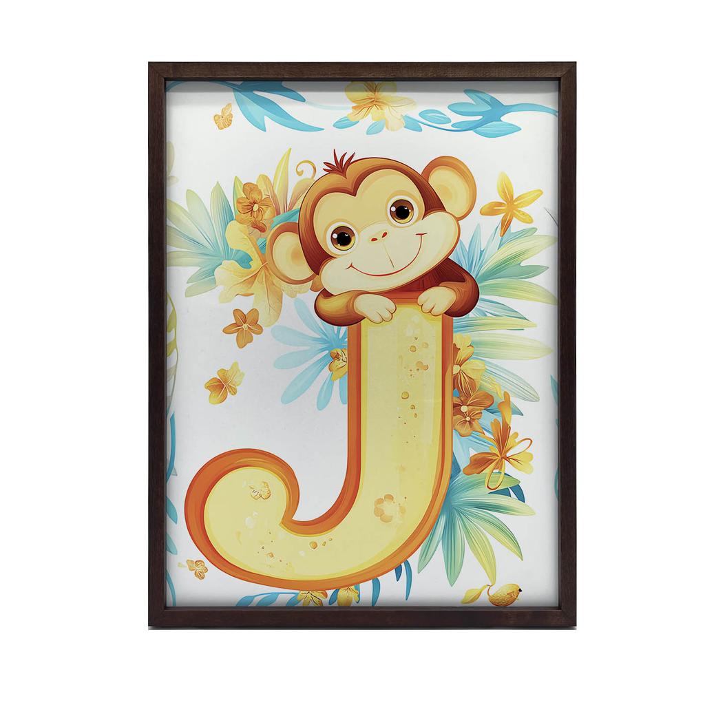 Plakat Wesoły Małpiszonek Na Literze J Plakat Wesoły Małpiszonek Na Literze J, 70X100 Cm, Rama Aluminiowa Czarna, Papier Matowy 230 Gsm