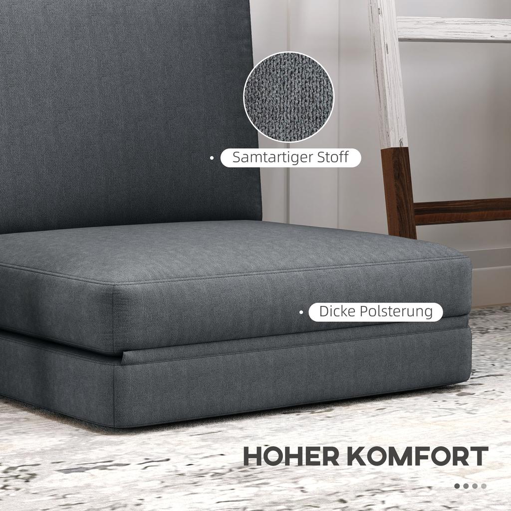 Foldable Floor Chair with Cushion, Convertible Padded Sofa, Living Room, Guest Room, Office, 75 X 268 X 18 Cm, Dark Grey