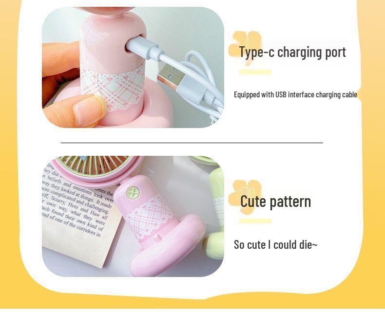 Qingpingguo Outdoor Travel USB Rechargeable Handheld Cartoon Fan, Three-Speed Desktop Fan.