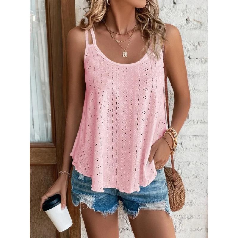 2026 Women's Double-Shoulder Strap Vest with Round Neck and Jacquard Pattern, Sleeveless Base Shirt