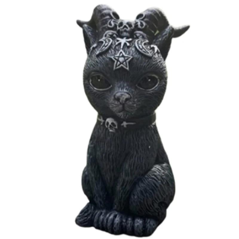 1Pc Black Cat Resin Sculpture Magic Devil Cat Creative Ornament Halloween Home Decor Prop 4XL