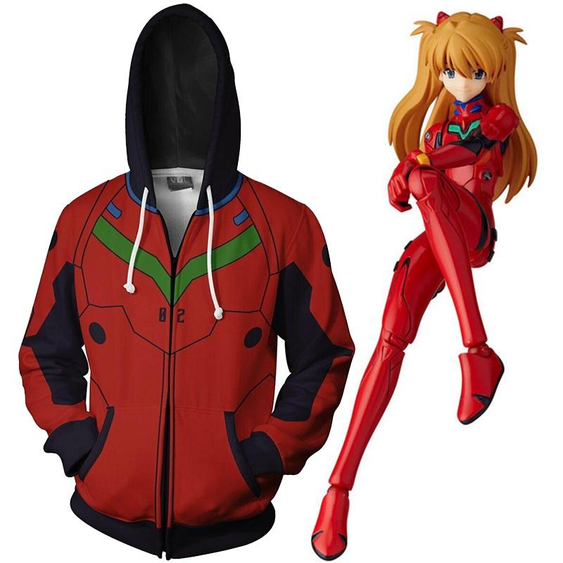 Evangelion Asuka Langley Soryu Cosplay Costume Anime Hoodie Zipper Sweat Jacket