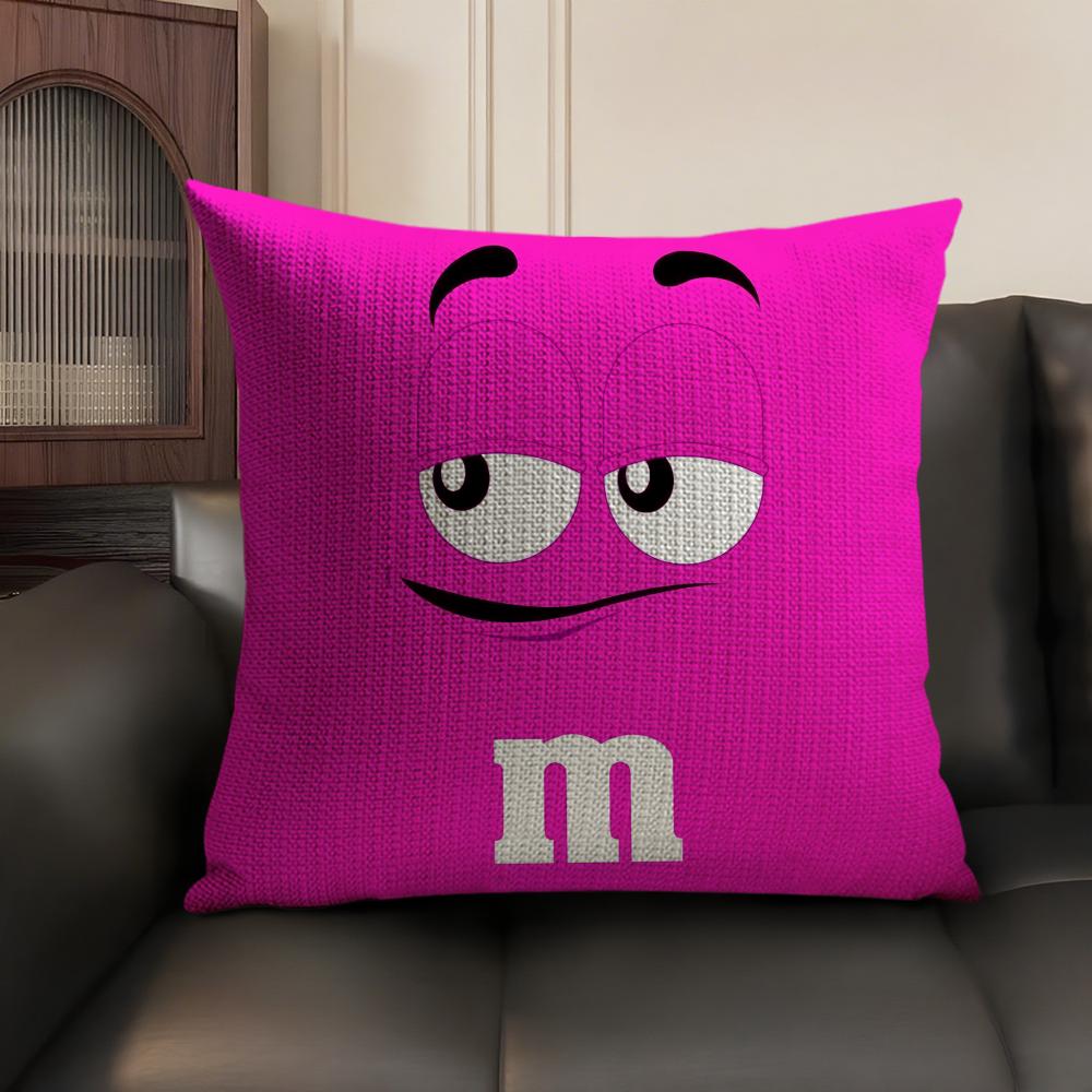 Cute Funny Art M-M&M'S Cushion Cover Summer Breathable Linen Organic Fabric Double-Sided Printing Sofa Pillow Case Home Decor