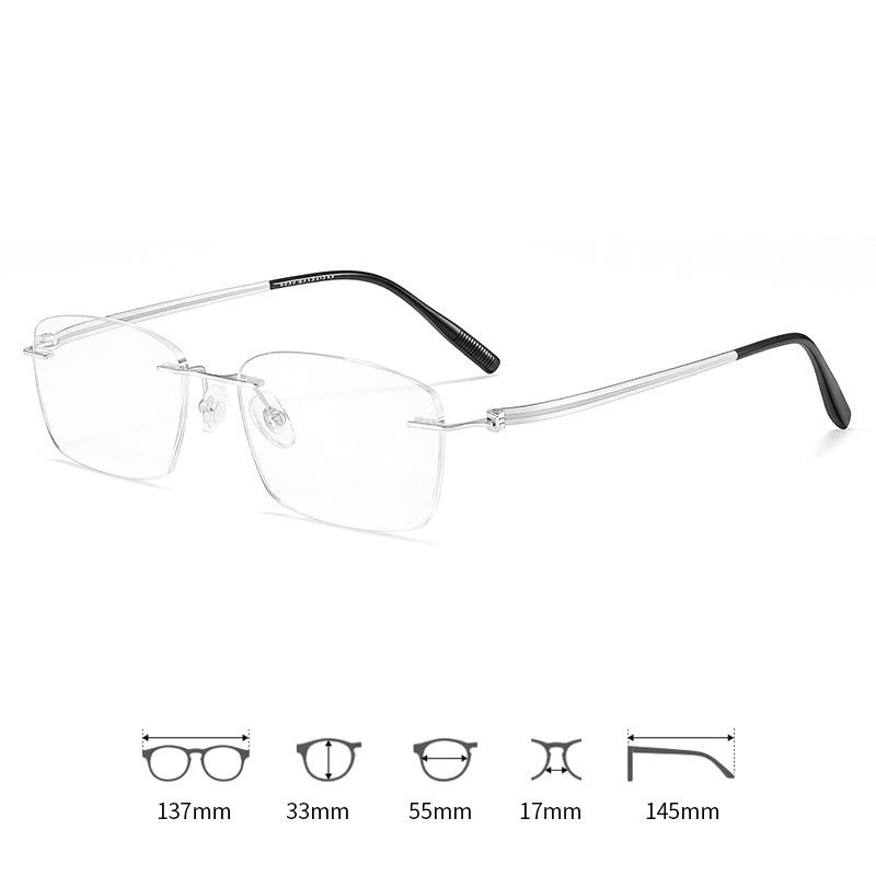Minimalistische Ultraleichte Randlose Brille aus Reintitan für Herren Business Myopie Lesebrille Dezenter Stil & Den ganzen Tag Stressfrei