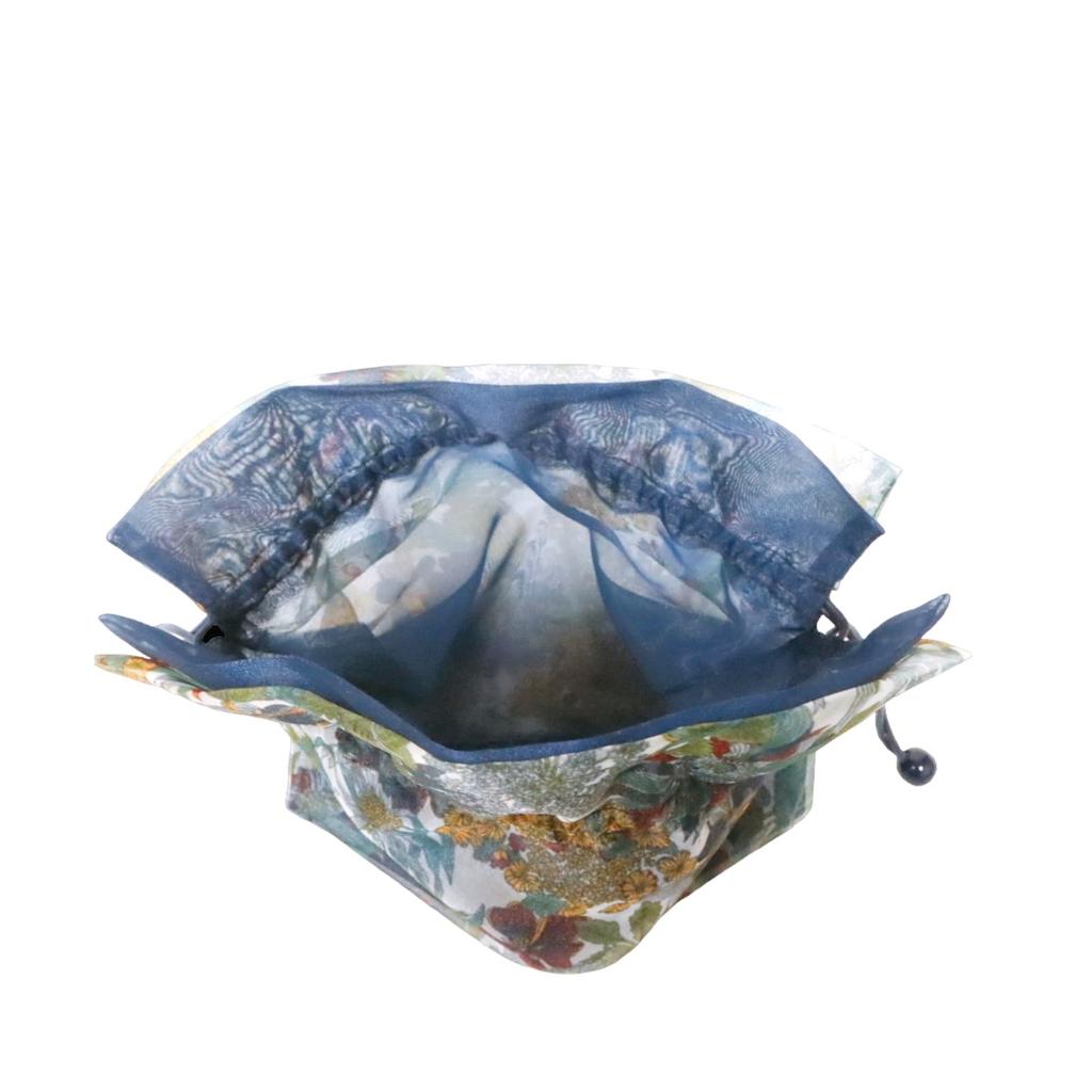 Liberty Organza Drawstring Pouch Made in Belle Blanche Angelica [Net Organza] Japan, (Small, Navy)