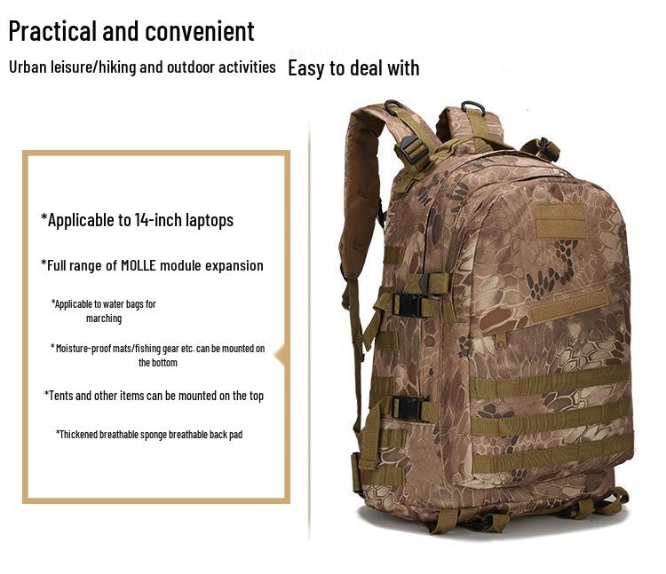 Vattentät 3D Taktisk Vandringsryggsäck för Herrar för Utomhussporter