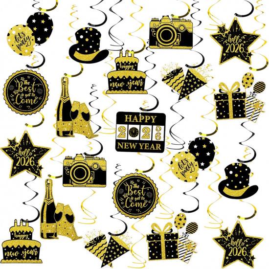 MARFOREVER 2026 Happy New Years Decorations Hanging Swirls, 48 Pcs New Years Eve Party Decorations NYE Party Decorations 2026 for New Year s Eve Home